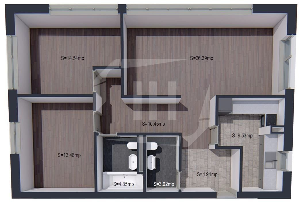 Apartament 3 camere decomandate, 88 mp, parcare cu CF, zona Terapia!