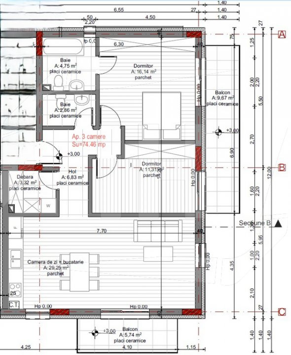 Apartament 3 camere bloc nou, zona bazei sportive