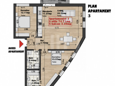 Apartament 3 camere, 2 bai, etaj 1, bloc finalizat in cartierul Iris