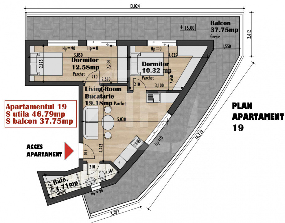 Apartament 3 camere, terasa 38 mp, bloc finalizat in cartierul Iris
