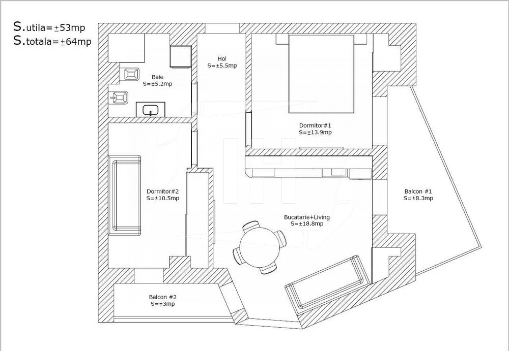 Apartament 3 camere, Buna Ziua
