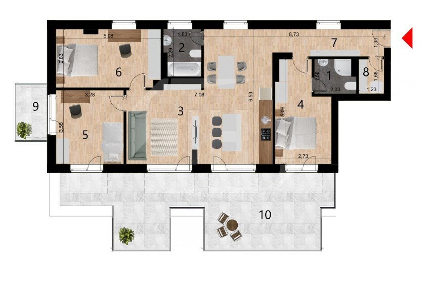 Apartament 4 camere  terasa 44 mp, imobil nou, parcare, zona Golden Tulip