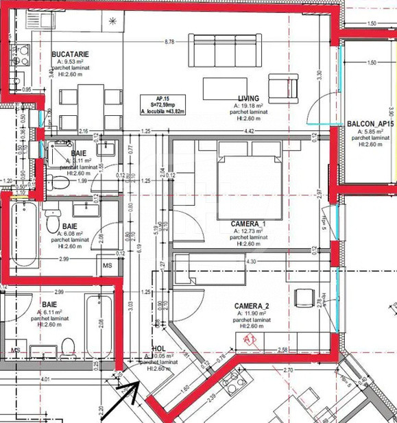 Apartament 3 camere, constructie cu CF, intermediar, zona strazii Horea