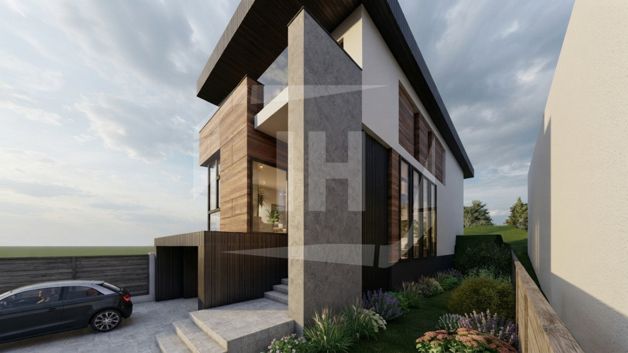 Casa individuala cu arhitectura moderna, 280 utili, teren 619 mp, in zona Gruia