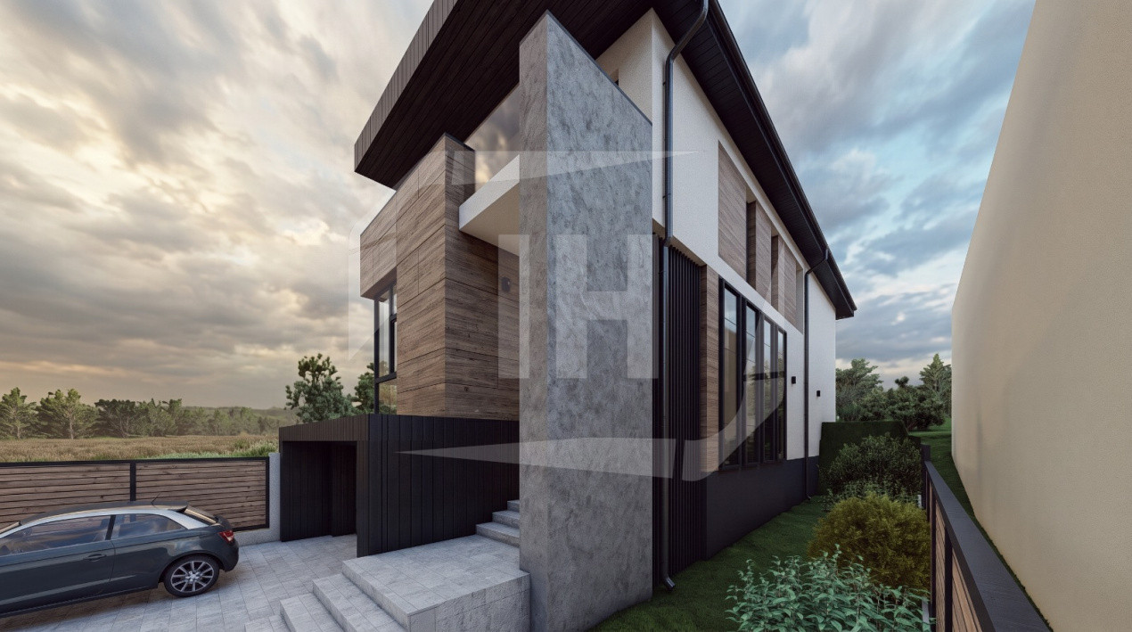 Casa individuala cu arhitectura moderna, 280 utili, teren 619 mp, in zona Gruia