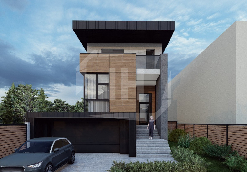 Casa individuala cu arhitectura moderna, 280 utili, teren 619 mp, in zona Gruia